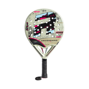 Royal Padel 36 Aniversario Light 2026 racket in cream with black and pink R logo, front view