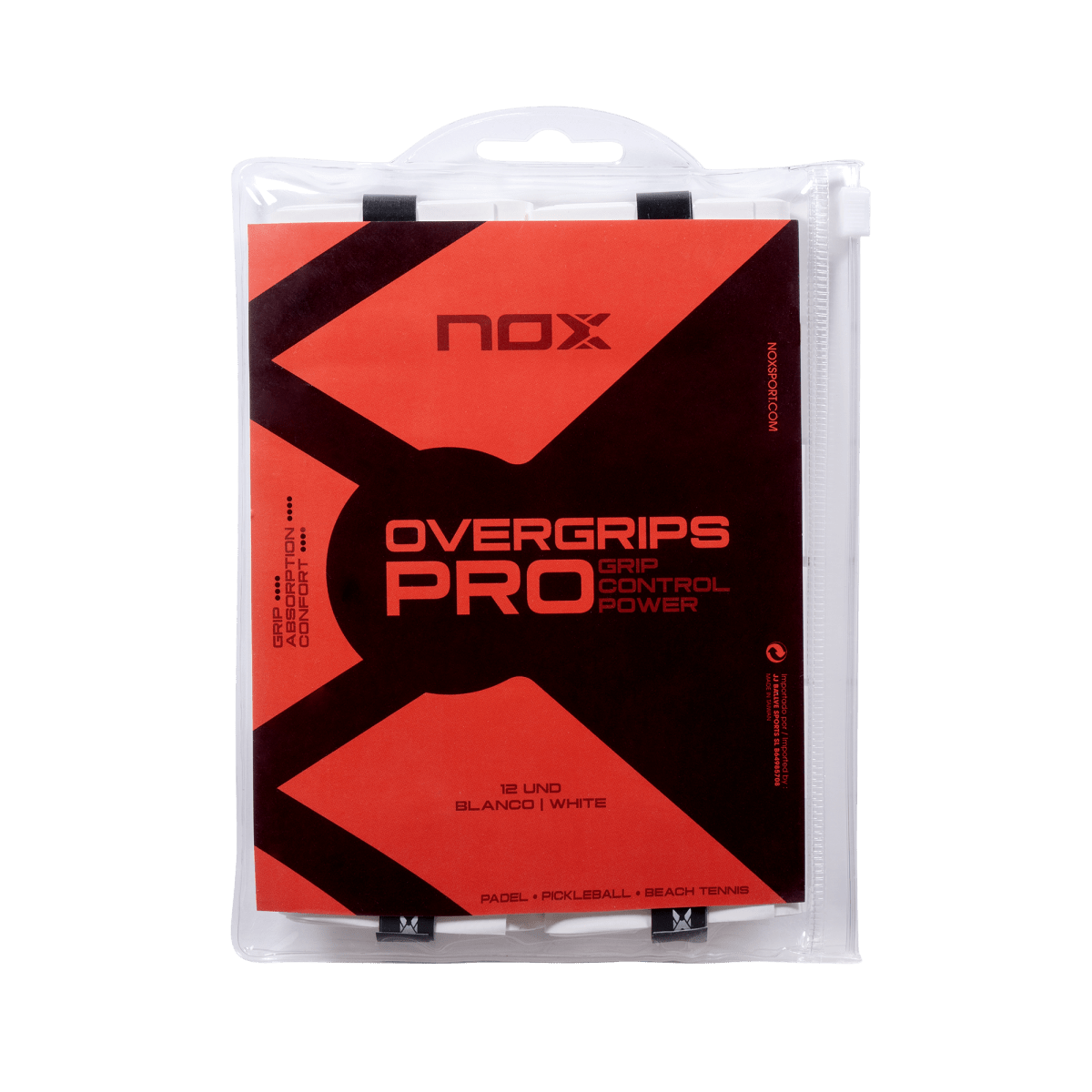 NOX Overgrips Pro pack of 12 white padel overgrips, front of packaging