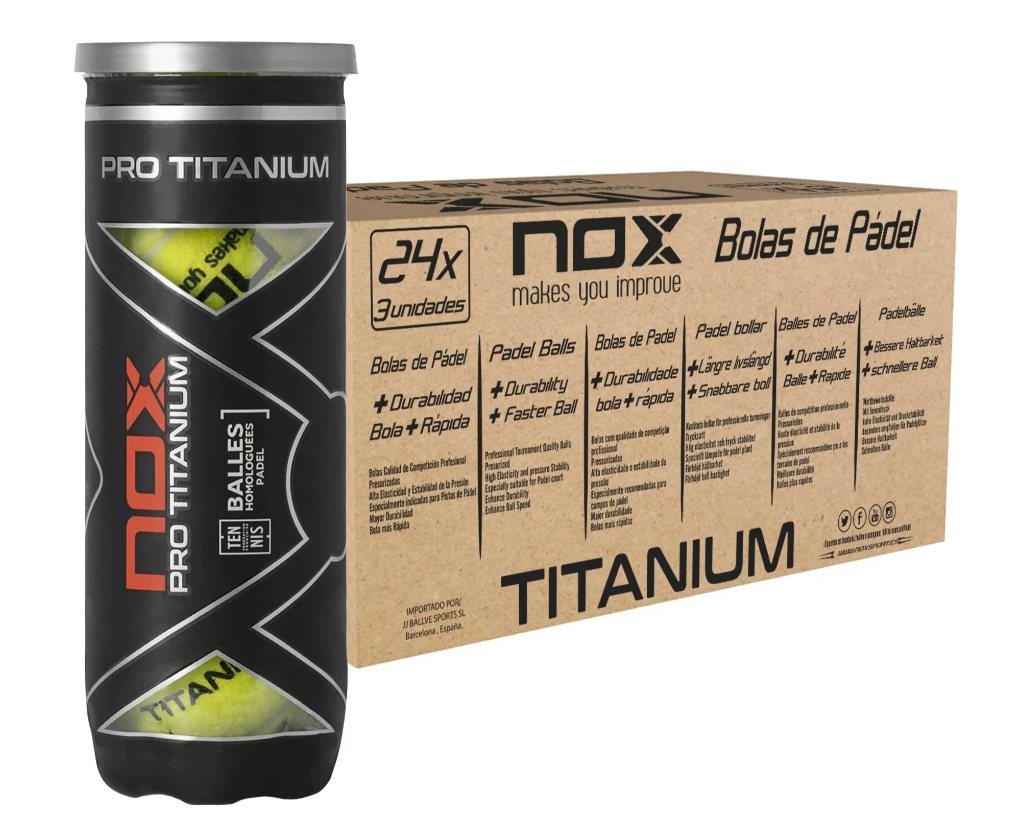 NOX Box of 24 Tubes of 3 PRO TITANIUM Padel Balls